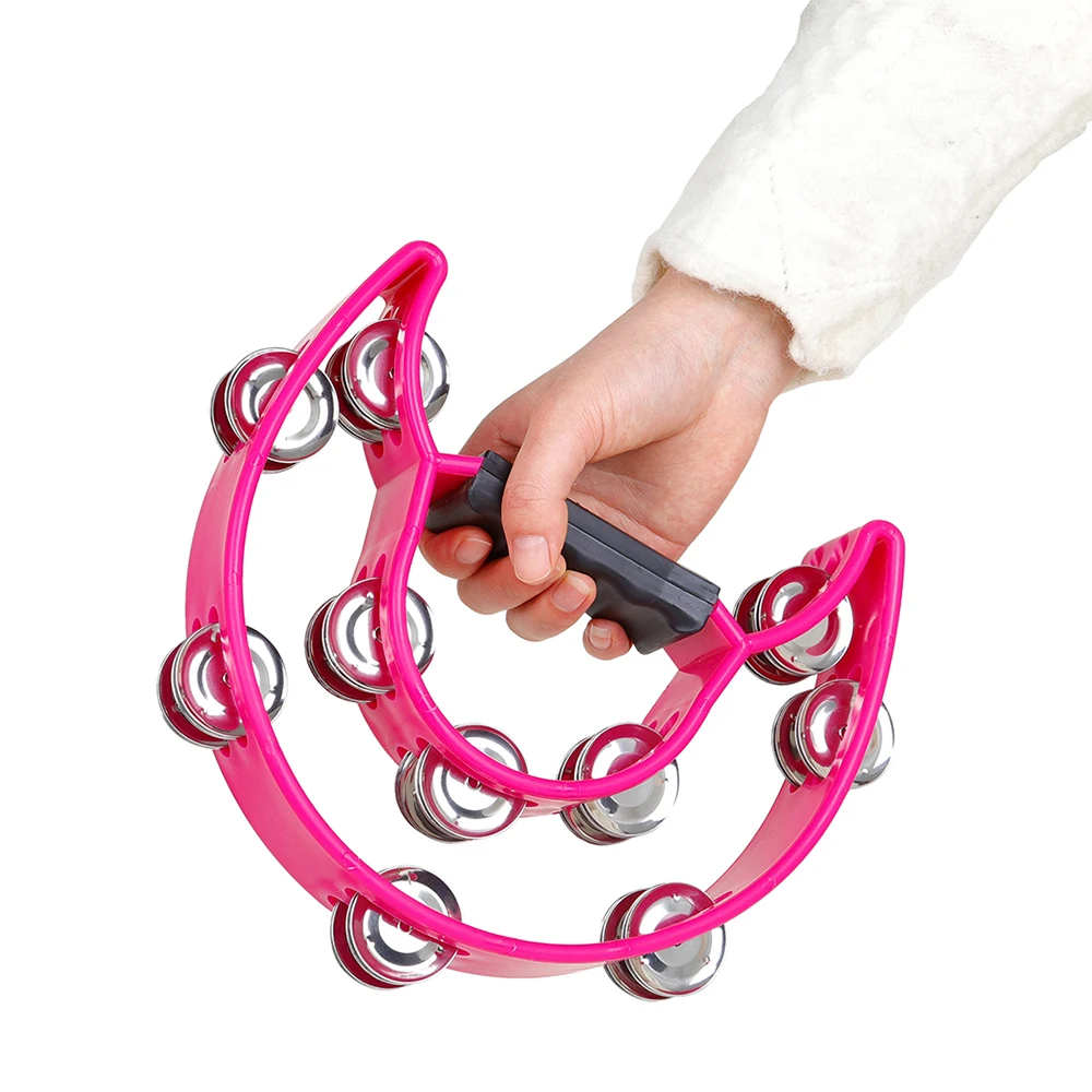 Orff Double Hand-Cranked Tambourine With Bell Piece Hand Rattle Musical Instrument Stainless Steel Double-Layer Hand Rattle hand tambourine