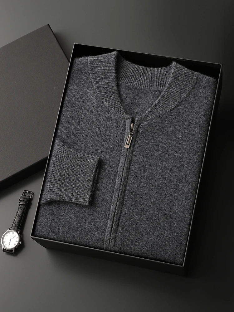 High Quality Men's 100% Cashmere Sweater Autumn Winter Thick Zippers Cardigan Casual Style Jacket Soft Warm Cashmere Knitwear 4