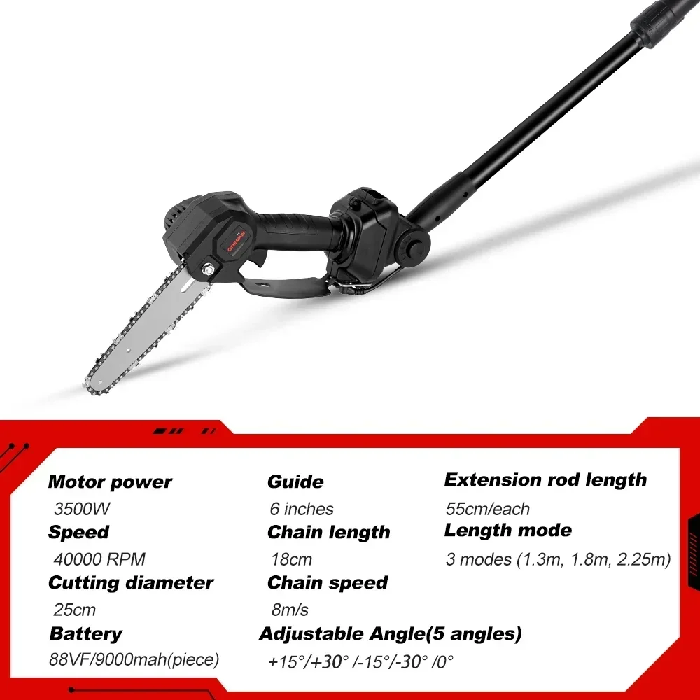 3500W telescoping pole electric chainsaw 2.25m Cordless Garden Tree Pruning Tool High Branch Saw Makita 18V Battery