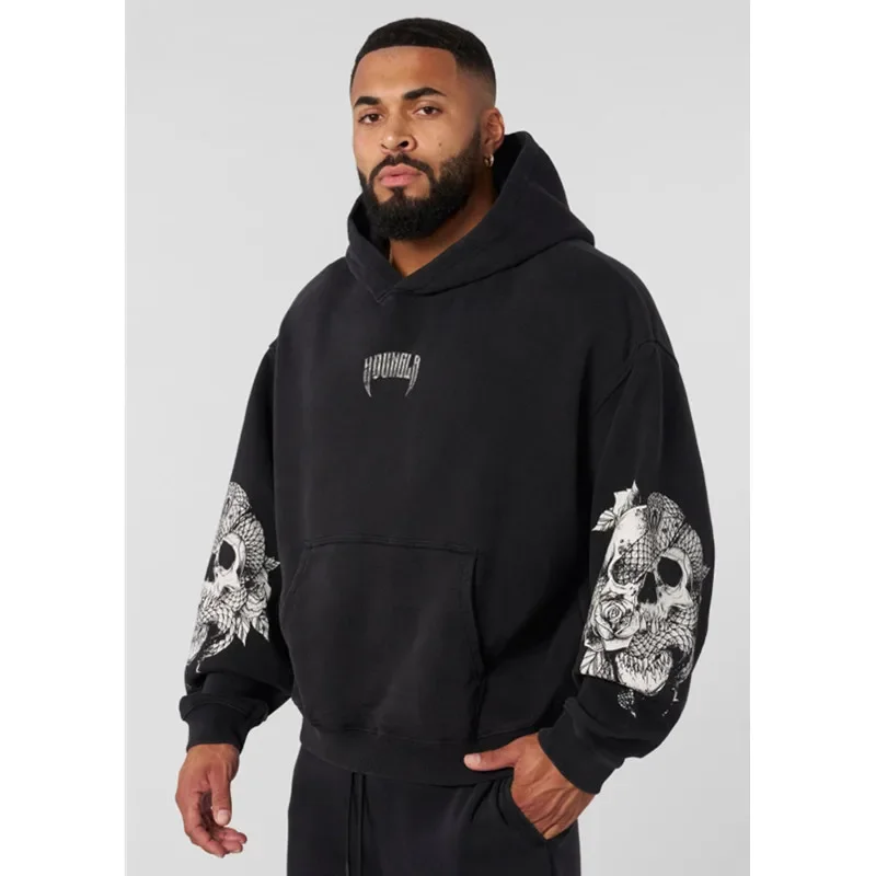 Men Hooded Sweatshirt Younglaa American Style Vintage Trendy Men's Hooded Sweatshirt Autumn/Winter Sports Fitness Running Training Hooded Sweatshi