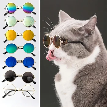 Vintage Round Pet Sunglasses – Reflective Eyewear for Cats & Small Dogs (Photo Prop Accessory) 1