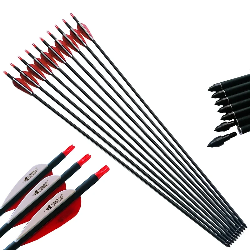 

Linkboy Archery Carbon Arrow ID6.2mm 28/29/30inch Sp500 Tips 2.8inch Vanes Compound Recurve Traditional Bow Longbow Hunting