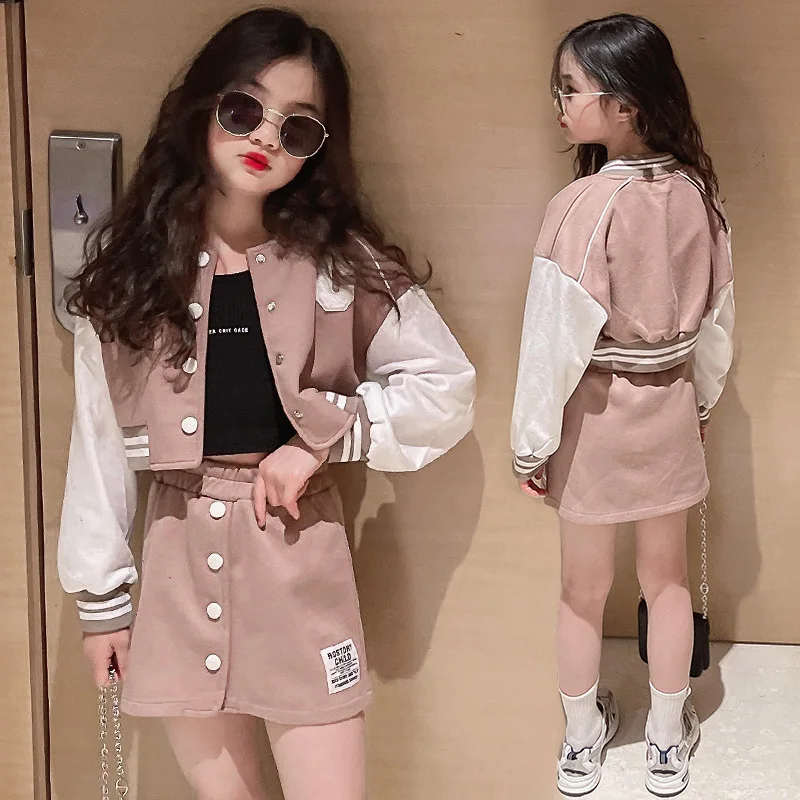 Girl's Fashion Baseball Jacket with Skirt 3