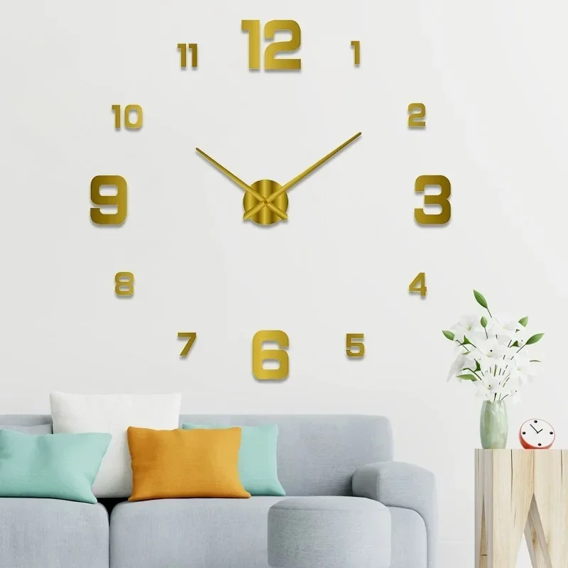 Frameless DIY Modern 3D Wall Clock with Mirror Numbers Stickers Travel Time Accuracy for Home Bedroom Office Wall Decorations