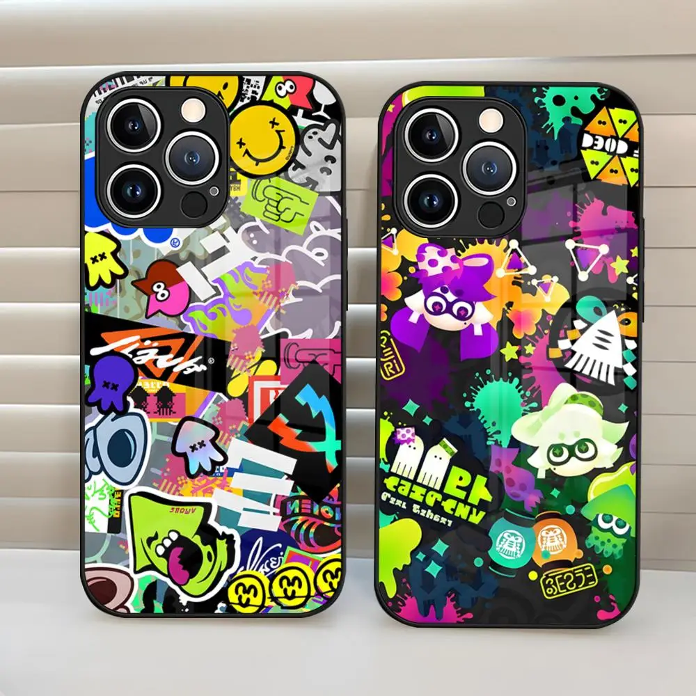 Pearl Switch Splatoon 2 Phone Case Tempered Glass Back Cover For Iphone 15 Pro Max 14 Pro 12 11 13 Mini X Xr Xs 8 7 Plus Se