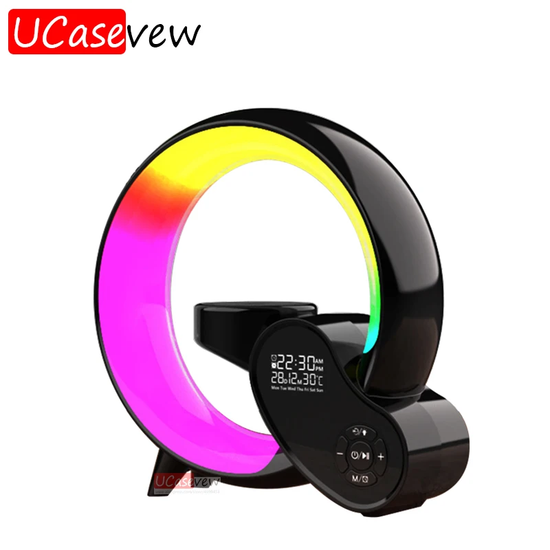 Q Styling 15W Caricabatterie Wireless Stand Speaker Tf Rgb Night Light Clock Stazione Di Ricarica Rapida Per Iphone 15 14 Samsung S23 Xiaomi