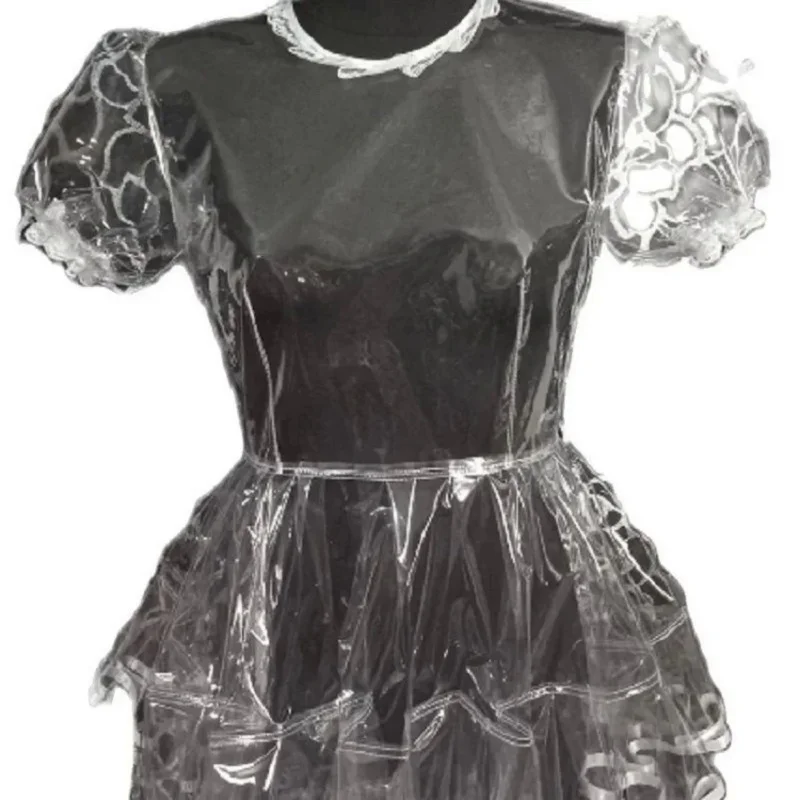 

French sheer dress locable feminine girl sexy dress goth girl character maid custom bling Halloween costume