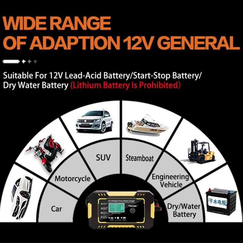 Full Automatic Car Battery Charger 12V 6A Digital Display Battery Charger Power Puls Repair Chargers Wet Dry Lead Acid