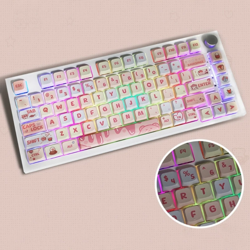 

XDA PBT Keycaps Кремовая клубничная тема для 133 клавиш Набор клавиш DyeSublimation M76A