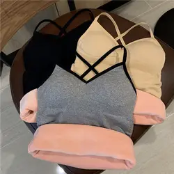 Thermal Underwear Velvet Vest Winter Women’s Simple Solid with Chest Pad Camisole Slim Warm Sling Vest Female термобелье женское