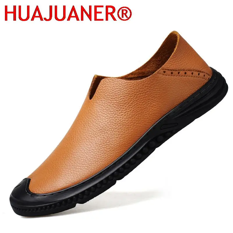 

New Loafers Men Casual Genuine Leather Shoes Slip On Summer Black Brown Fashion Italian Trendy Luxury Designer Brand Loafer Man