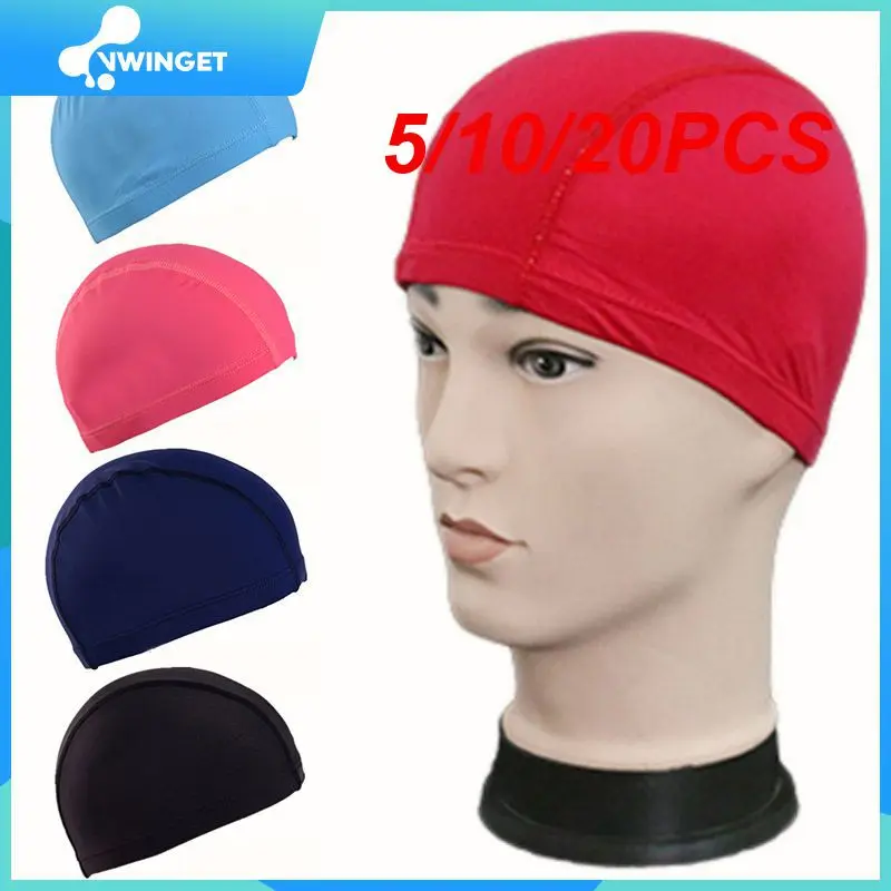 

5/10/20PCS Elastic Nylon Swimming Caps For Male Female Soild Ear Protection Long Hair Swimming Pool Hat Free Size Ultrathin