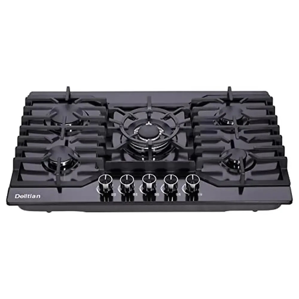 30" Stainless Steel 5 Burner Gas Cooktop LPG/NG Convertible Thermocouple Safety System Durable Cast Iron Burner Gas Stove Top 2
