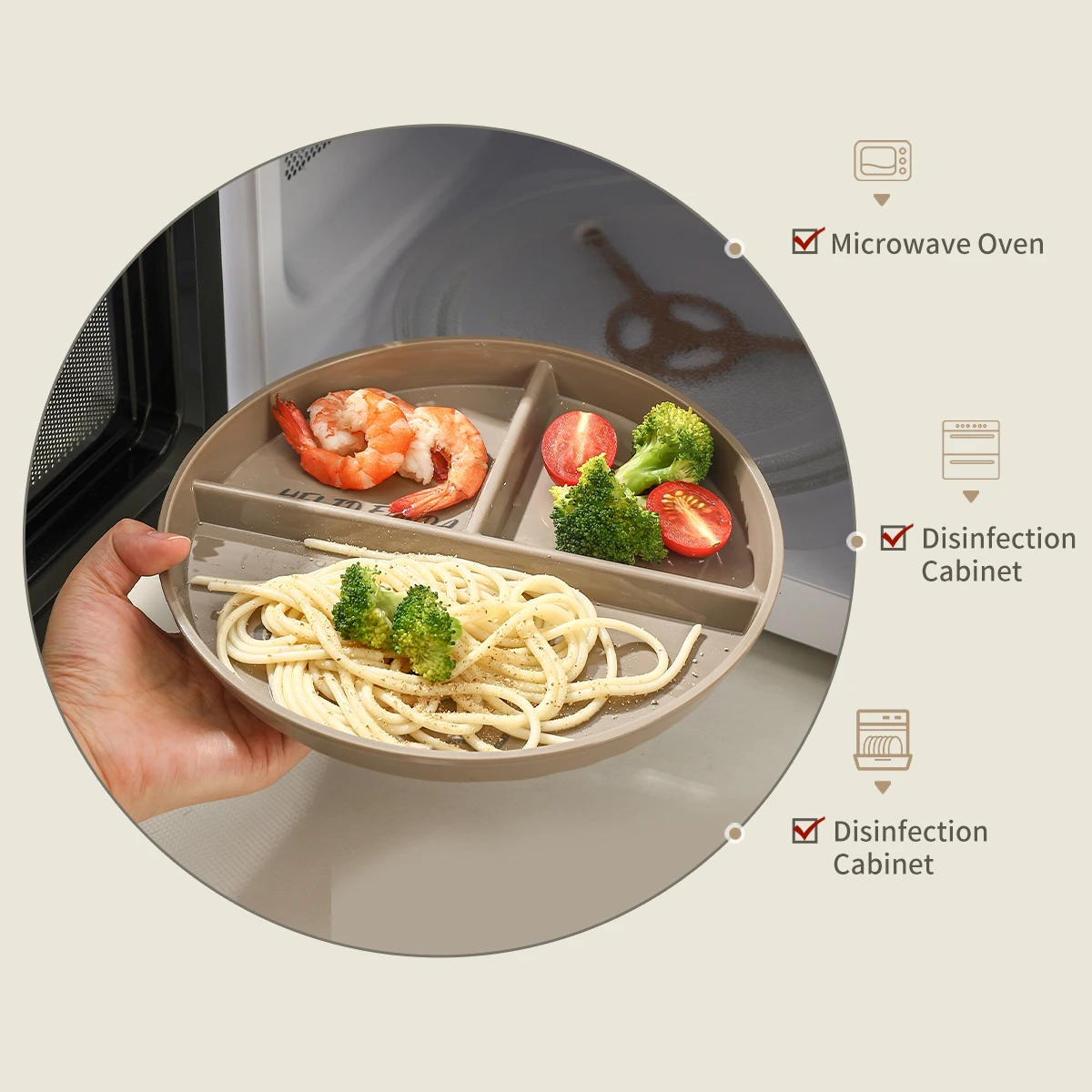 WORTHBUY Reusable Salad Plate Stackable Fruit Dishes Three-grid Fat Reducing Meal Plates Plastic Round Food Tray Microwave Oven