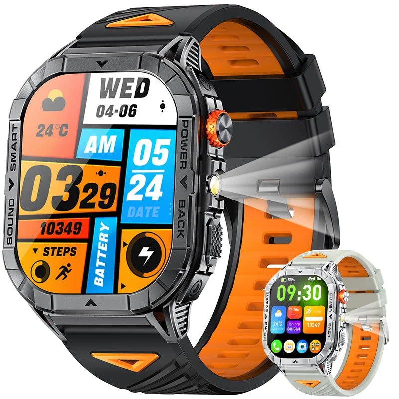 Smartwatch K70A con schermo AMOLED da 2,13 pollici, chiamate Bluetooth, torcia a LED, batteria da 480 mAh, monitoraggio della salute, ideale per uomo e per sport all'aria aperta._voghion.com
