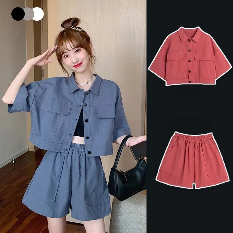 Cardigan Jacke T+ Drawstring Elastic High Waisted Shorts for Commuting Sweet Korean Fashion Women's Two-piece Kawaii Clothing