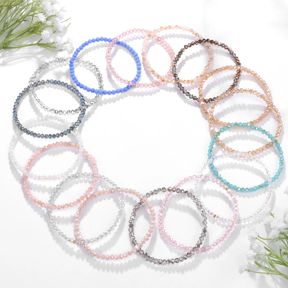 Stone bead bracelet 4Pcs/Set For Women Girls Natural Crystal Grey pink White blue series Fashion Jewelry