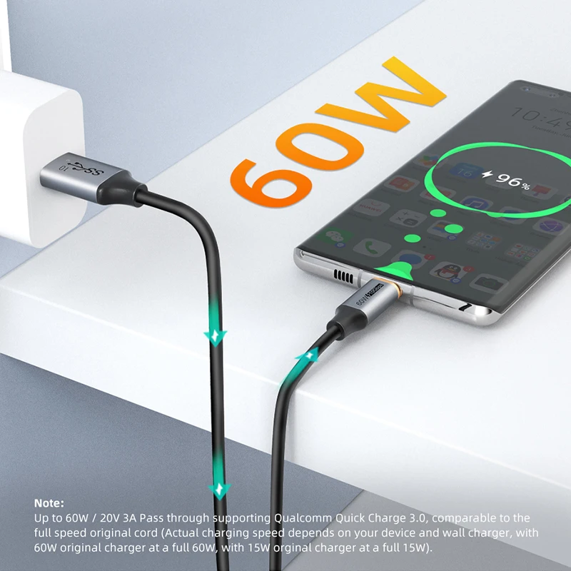 CABLETIME USB A-USB C 케이블 10Gbps 3A USB 3.2 케이블 60W QC 3.0 SSD 인클로저용 데이터 전송 전화 충전 데이터 동기화