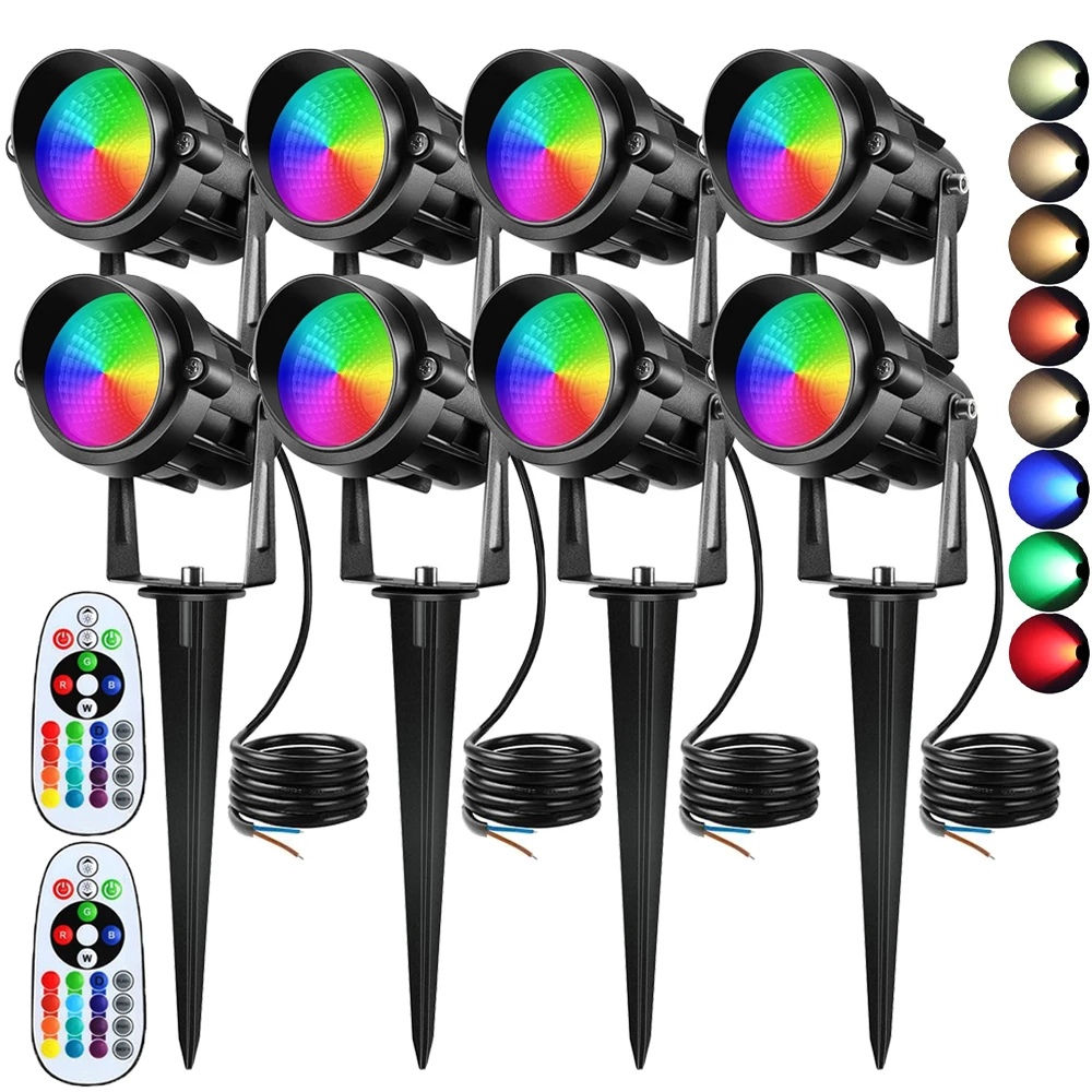 12W RGBW Landscape Light 12V LED Path Light RGB Color Changing Landscape Lighting with Remote IP65 Waterproof Outdoor Spotlight