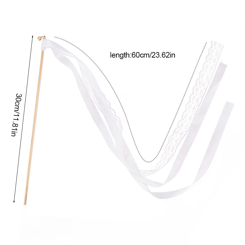 20/50Pcs White Ribbon Wands with Bells Wedding Favors Lace Streamers Fairy Stick Guest Cheering Props Birthday Party Decoration