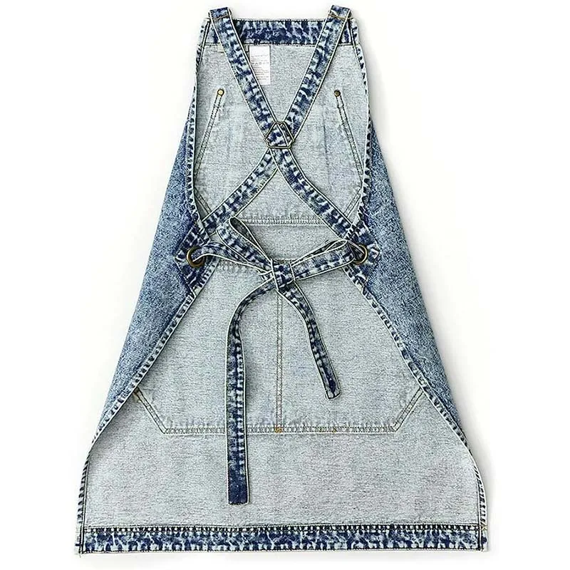 Custom logo Cotton Denim Artist Work Apron with Pockets Straps and Adjustable 3