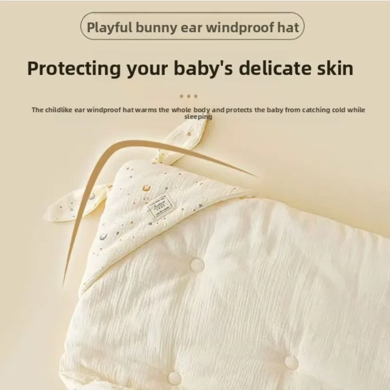 High Quality Cotton Newborn Swaddle Blanket with Cute Bunny Ears Hospital Delivery Wrap Extra Soft Thermal Baby Swaddling New - 6