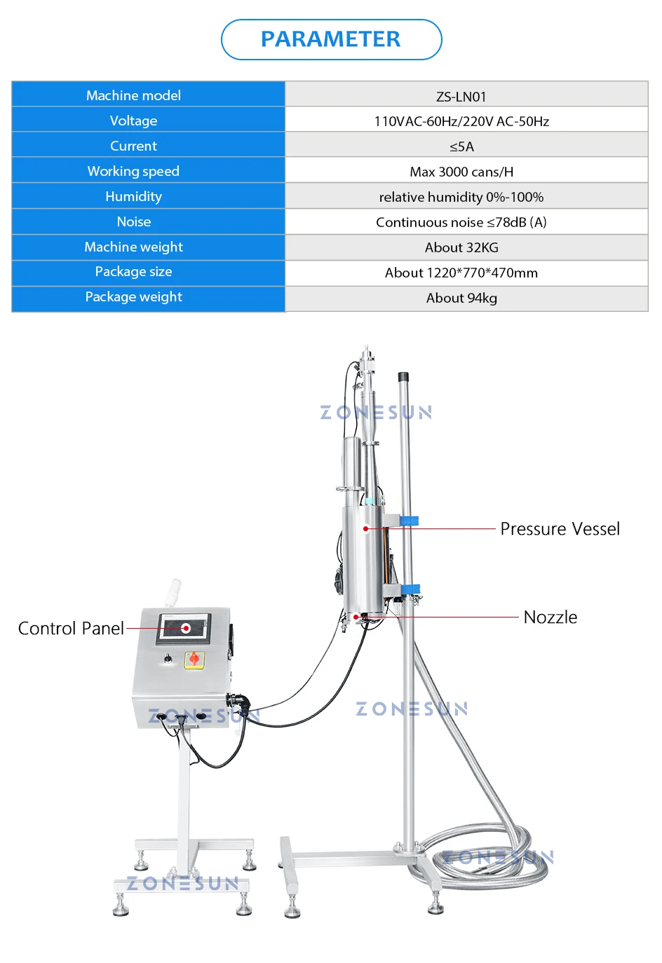 ZONESUN ZS-LN01 Liquid Nitrogen Filling Machine