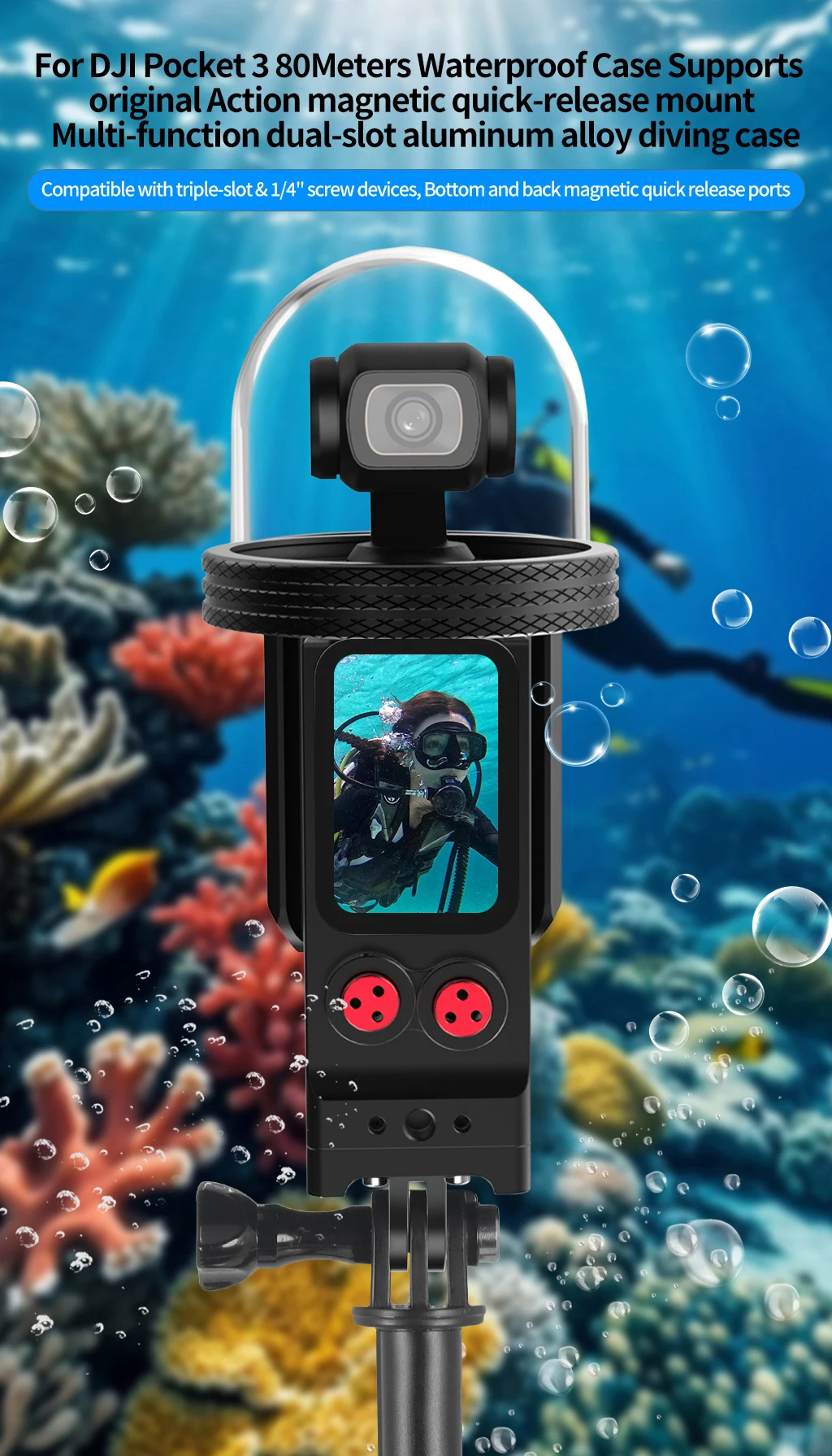 Für DJI Osmo Pocket 3 Wasserdichtes Gehäuse 80 m Aluminiumpanzerung Magnetisches Schnellspanngehäuse 1/4 Halterung für Unterwasserkamera Gimbal – Detail 18