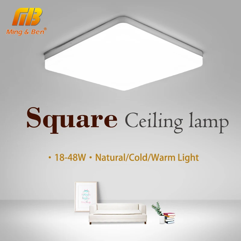 LED Ceiling Lamp in Square for Living Room Natural Light Warm/Cold White Modern Home 48/36/24/18W for Bedroom Kitchen Lighting