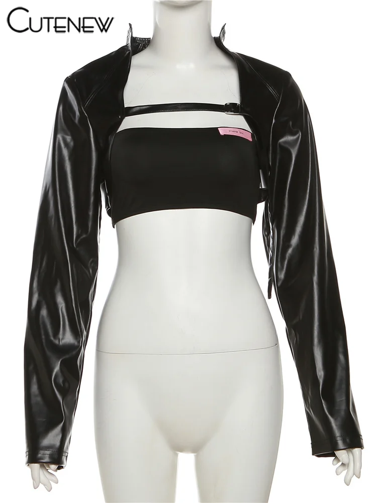 Women's PU leather Solid Top Hollow Out Long-Sleeved T-shirt Casual Clothing Shirt New Sexy Slim Femme Streetwear 5 Women's PU leather Solid Top Hollow Out Long-Sleeved T-shirt Casual Clothing Shirt New Sexy Slim Femme Streetwear