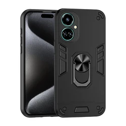 Full Body Rugged Protective Phone Cover with Magnetic Ring Stand and Armor Design for Camon 20 Pro 4G (Black)