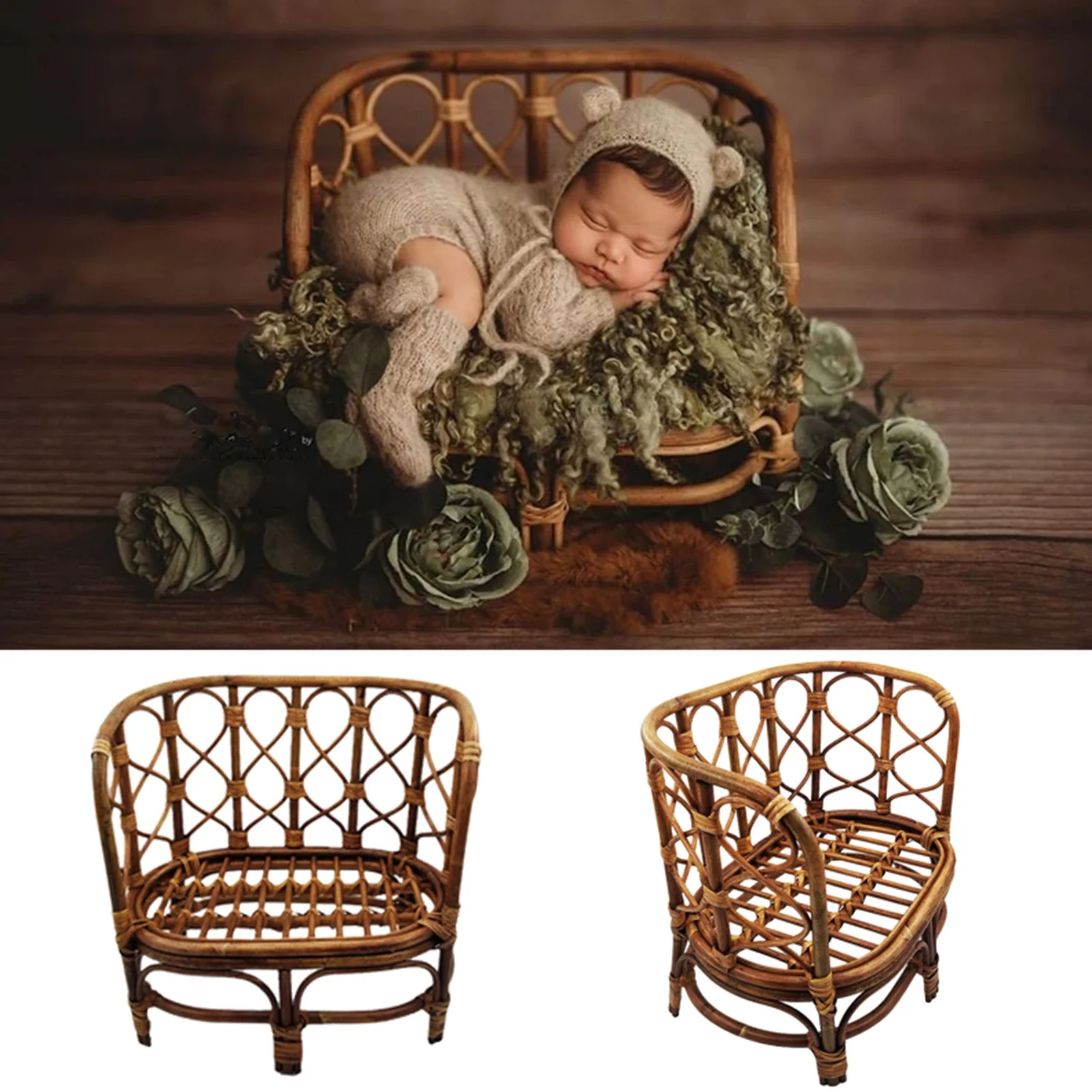 

Newborn Photography Props Bed Bamboo Baby Bamboo Bench Rattan Basket Container Infant Pose Baby Shooting Studio Accessories