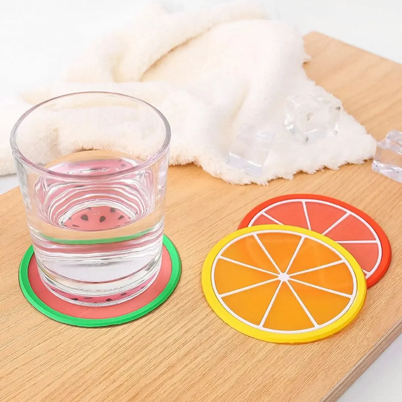 7pcs Silicone Coasters Set, Fruit Design Non-Slip Cup Pads, Creative Assorted Fruit Slice Drink Mats For Coffee & Tea