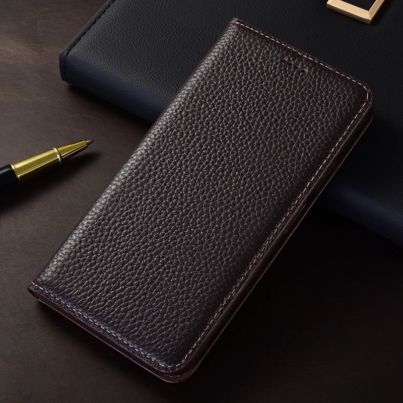 Litchi Genuine Leather Flip Phone Case Cover