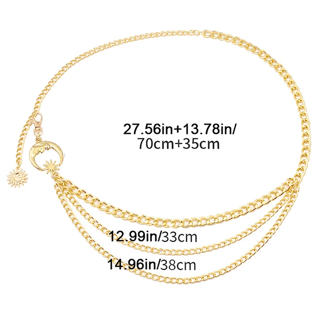 Women Multi-layer Moon Star Sun Metal Waist Chain for Dress Skirt