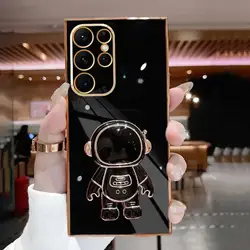 Astronaut Holder Luxury Plating Silicone Stand Case - S21 Ultra (YHY Black)