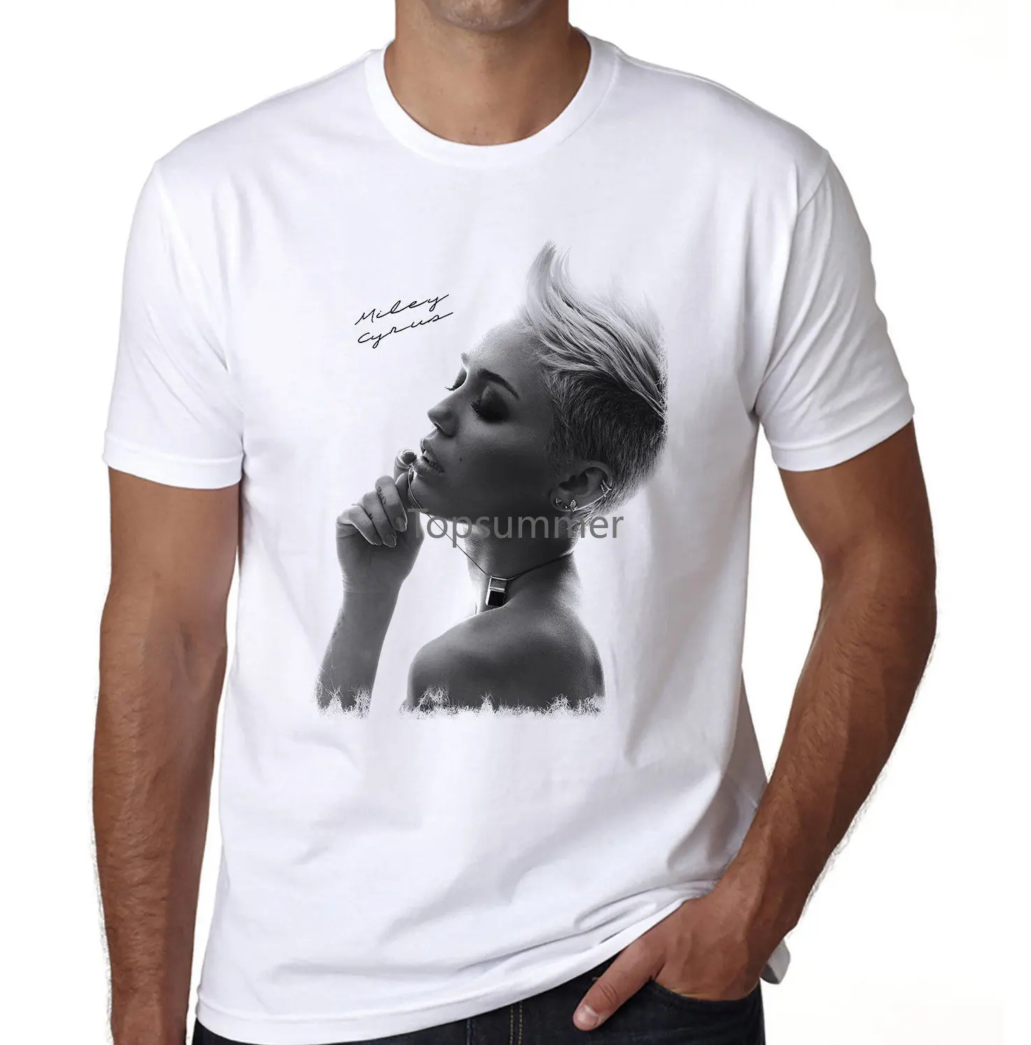 

Printed T-Shirt Men Miley Cyrus 1 R Hommes Tshirt Cadeau Ideal Men'S Tshirt Gift Tshirt