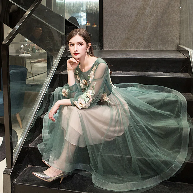 Evening Dress Elegant O-Neck Appliques Plus Size Robe vestido de festa Soiree Applieus Women Party Night Dresses Banquet