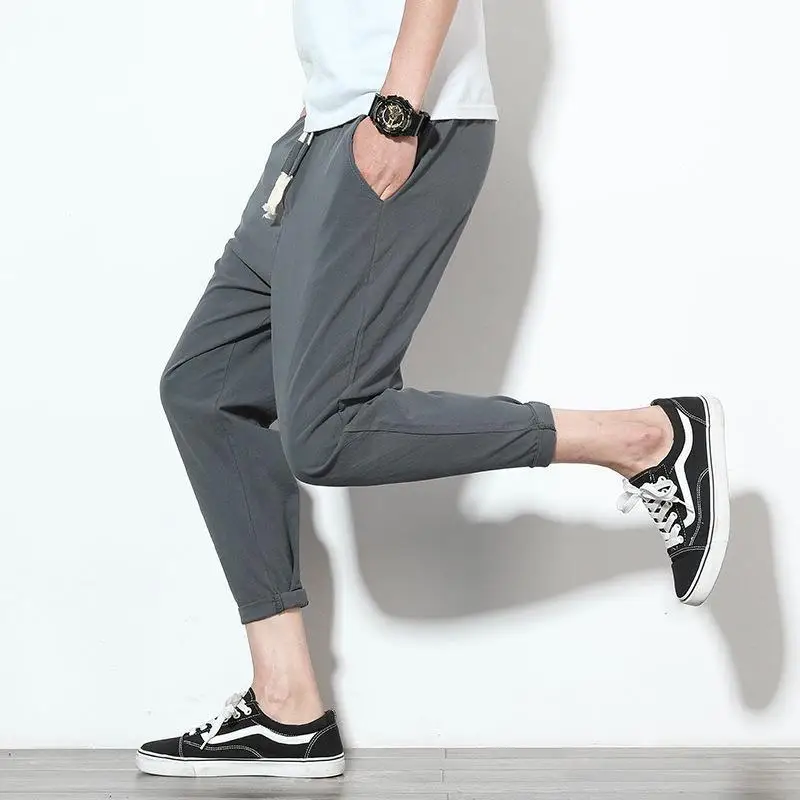 Men Summer Drawstring Wide Leg Harem Pants