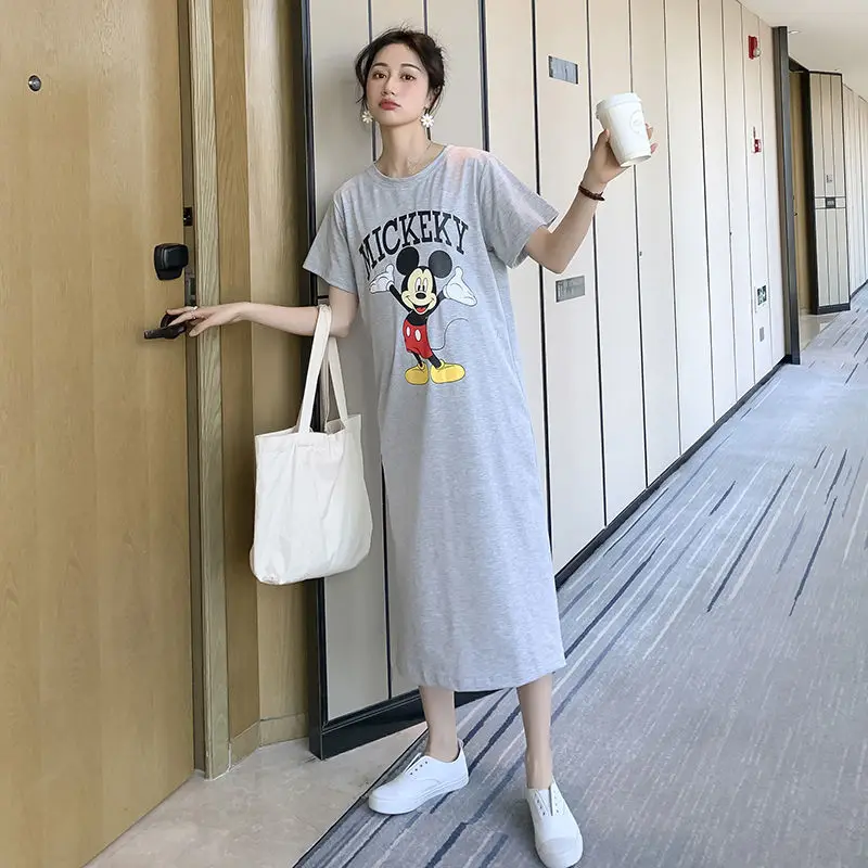 Disney Dongdaemun Maternity Dress Short Sleeve T-shirt Skirt 2022 Summer Cartoon Mickey Printed Summer Dress Fashion
