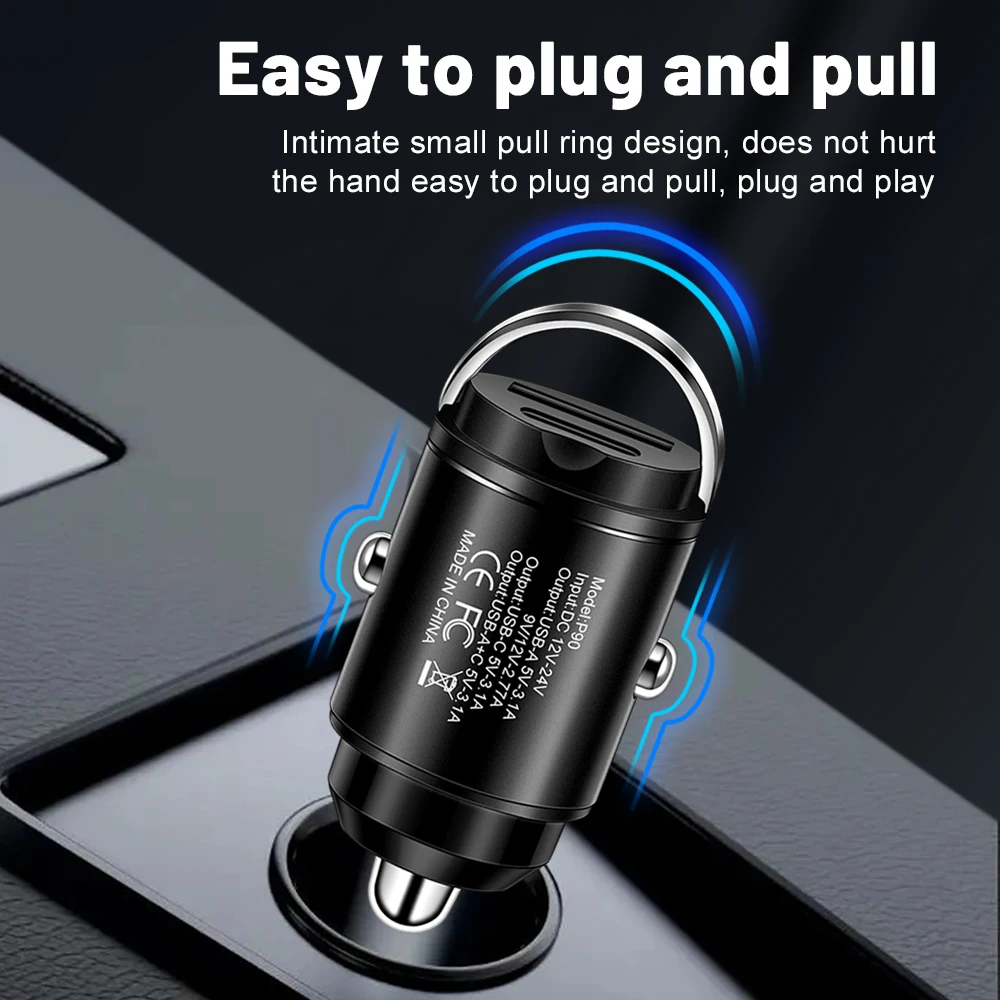 100W PD Pull Ring Fast Charging Car Charger USB C Car Phone Charger Adapter For iPhone 13 12 Xiaomi Samsung Huawei