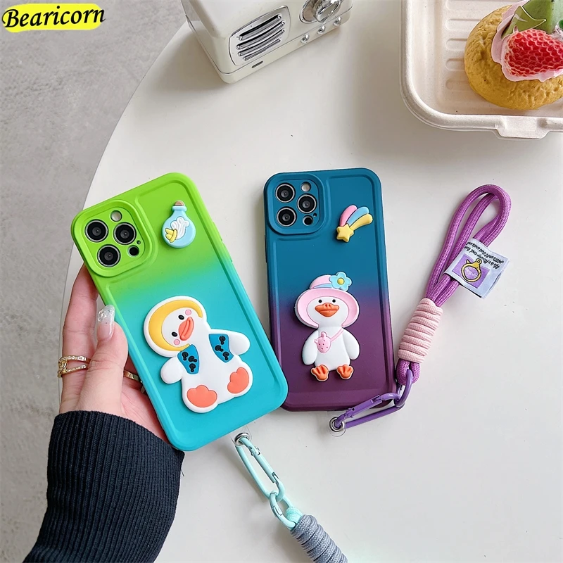 

Cute Duck Wrist Strap Phone Case For Huawei Nova 3i 7 8i 9 SE 10 Pro 11 Ultra Cartoon Bracelet Soft Cover
