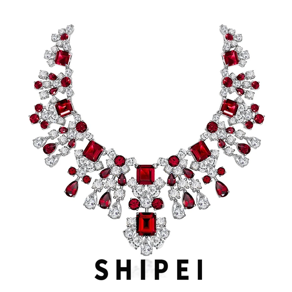

SHIPEI Solid 925 Sterling Silver Ruby Emerald White Sapphire Gemstone Anniversary Party Women Necklace Pendant Fine Jewelry Gift
