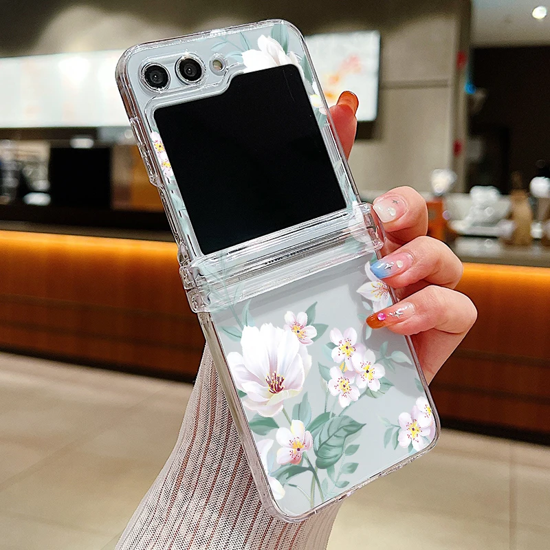 Floral Design Clear Folding Phone Case - Hard PC Back Cover