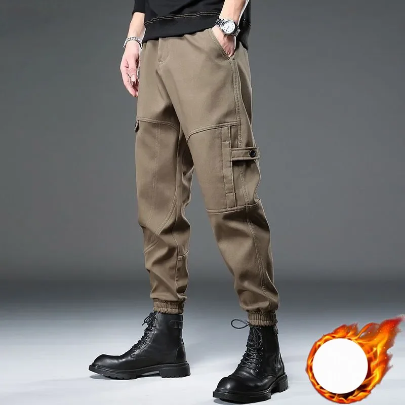 

Autumn Winter KPOP Fashion Style Harajuku Slim Fit Trousers Men Loose All Match Straight Cylinder Casual Pants Thick Cargo Pants