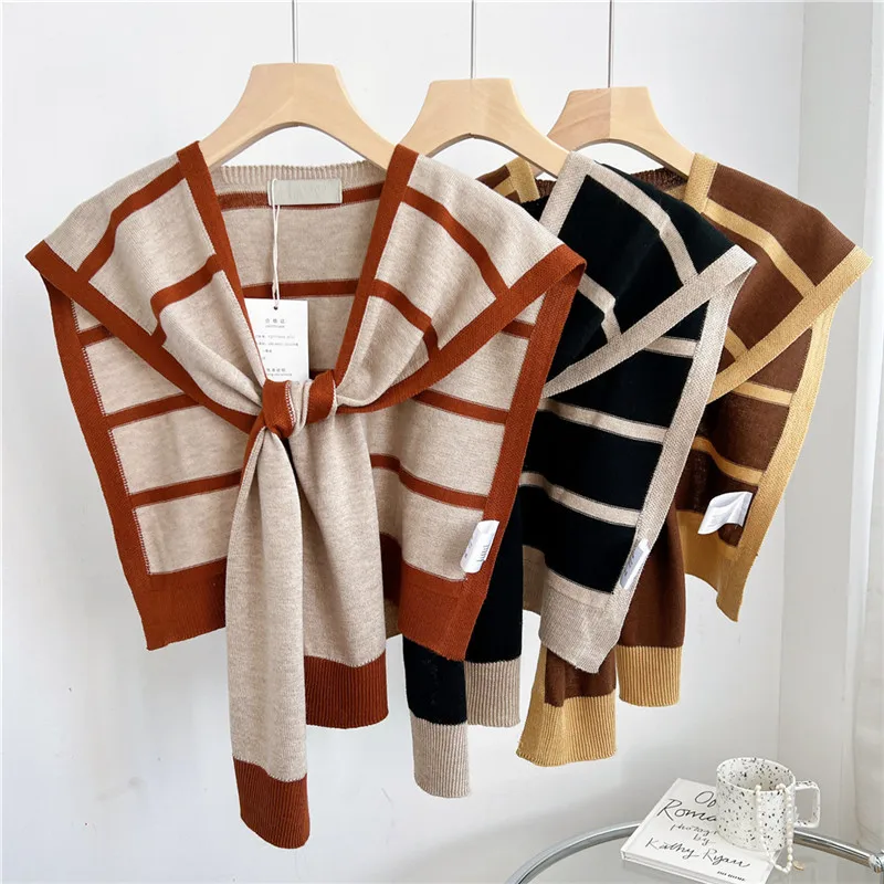 

Knitted Striped Solid Detachable Collars Shawls Women Girl Shirt Blouse Dress Decoration Sleeveless Scarf Pullover Shawl Scarves