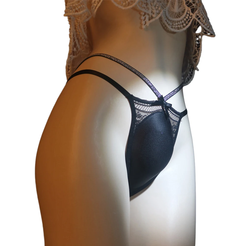 

Men Sexy Gay Bikini Thong Lace T-back G-string Crossdresser Cap Panties Hollow Out Solid Solid Underwear Erotic Lingerie