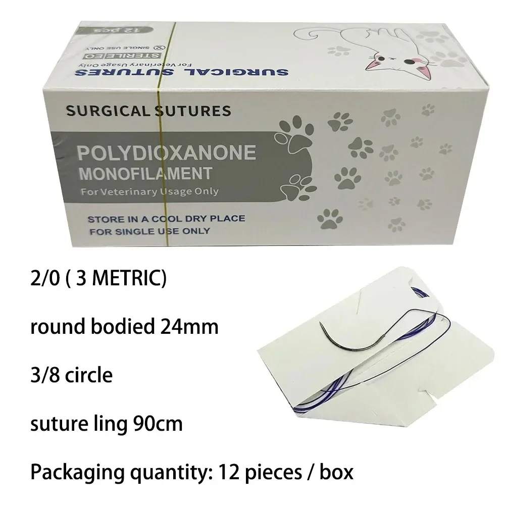 12 Stück Pet Spezifisches PDO 3/8 Kreis 90 cm mit Nadel 2/0 3/0 4/0 5/0 rundes Gehäuseschneiden Tier Katze Hund Haustierpflegezimmer