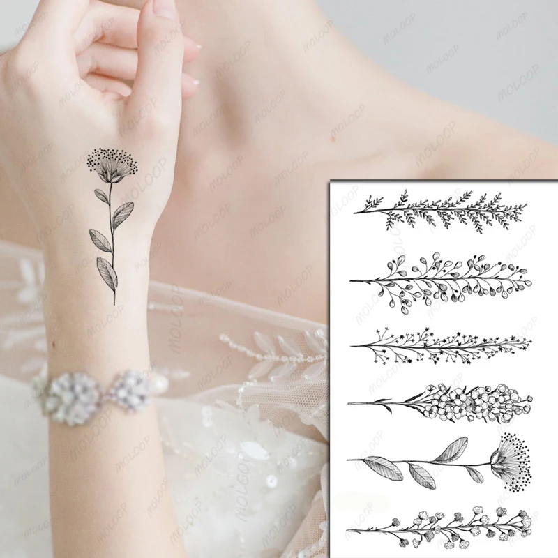 Tattoo Sticker Temporary Tattoos Sketch Rose Flowers Waterproof Temporary Tattoo Sticker Hand Lines Design Fake Tattoos Flash Tatoos Arm Chest Body Art For Women