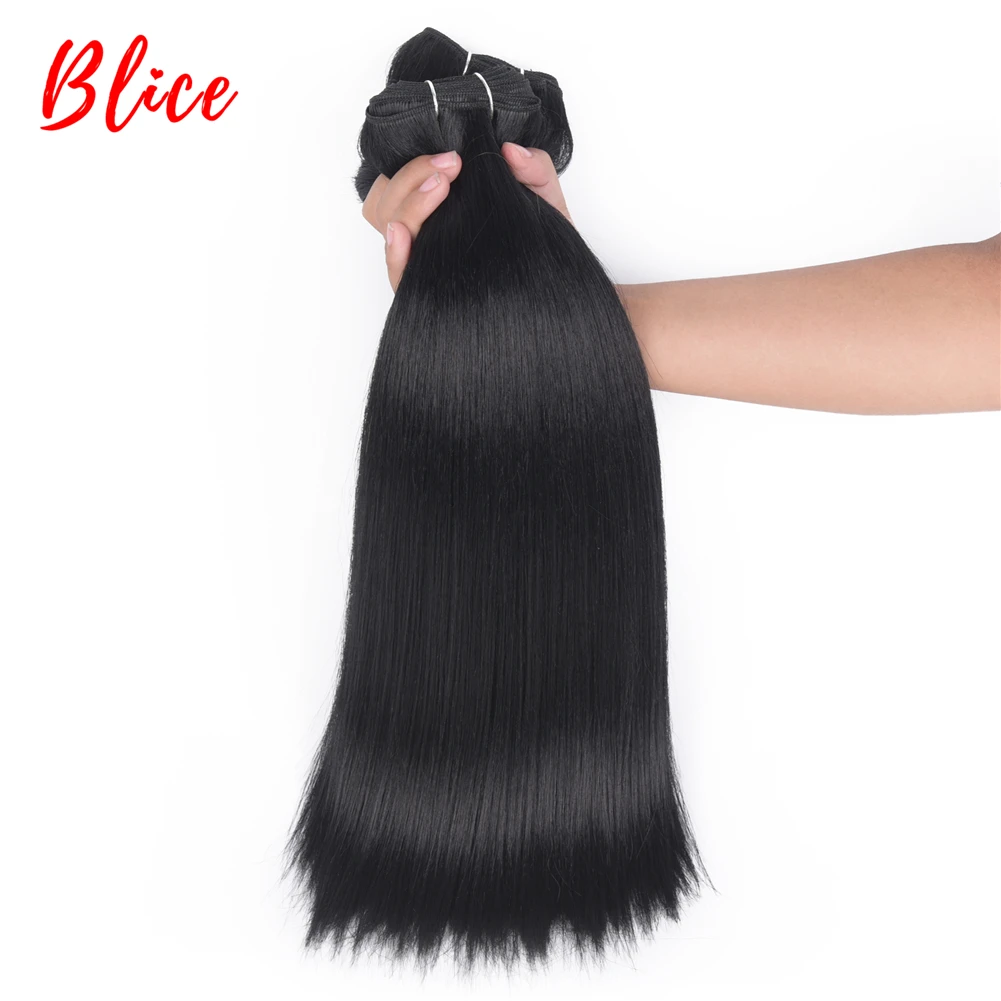 Blice 3 PCS/Pack Yaki Straight 10-22 Inch Hair Weaving  Color1B#  Bundles  Double Weft Synthetic Hair Extensions Mixed Hair